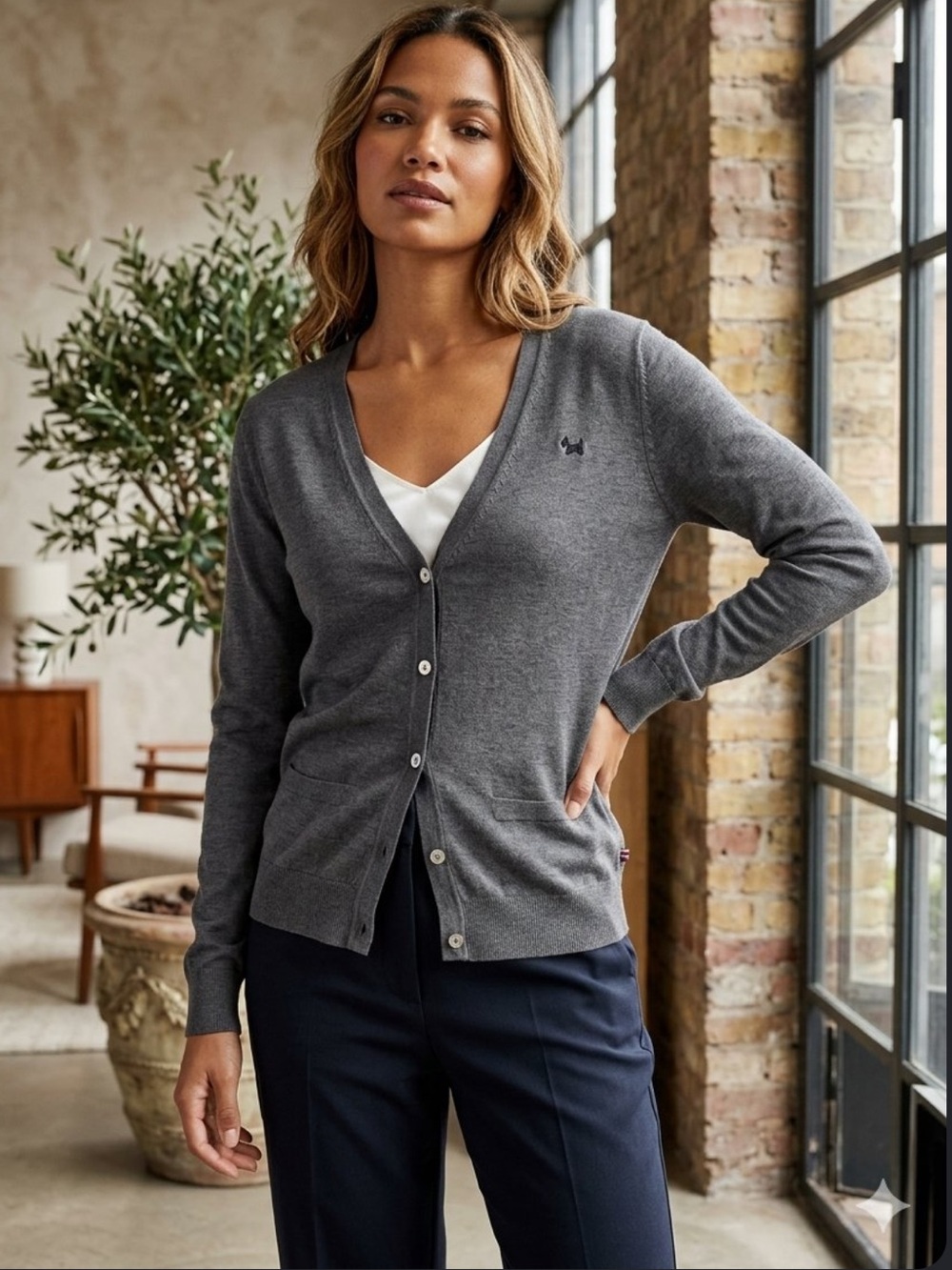 Scotch & Soda Women's Gray V-Neck Button Cardigan Sweater sm